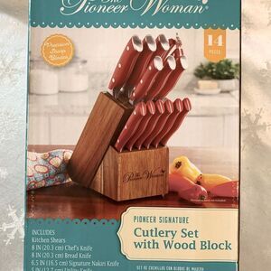 NWT The Pioneer Woman Knife Set with Wooden Block 14 Pc